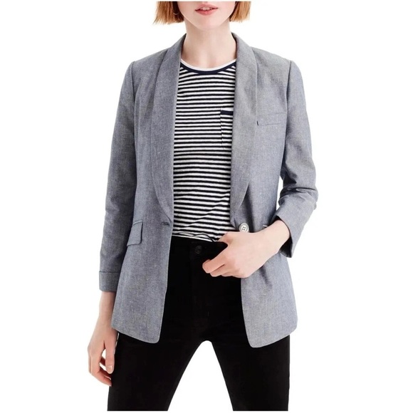 J. Crew Jackets & Blazers - J. Crew Women 10 Unstructured Blazer In Cotton-Linen Chambray Blue Work #H6199